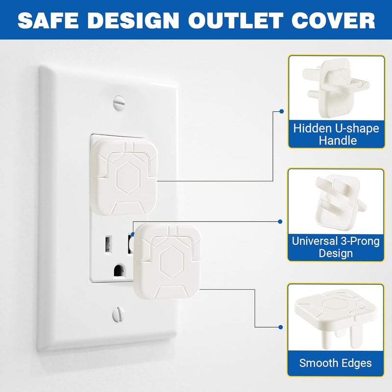 CharmFields Store Outlet Covers Baby Proofing, 60 Pack Child Proof Plug Socket Covers Electric Plug Protectors Safety Caps with Hidden Pull Handle, for US 3-Prong, Classic - Image 3